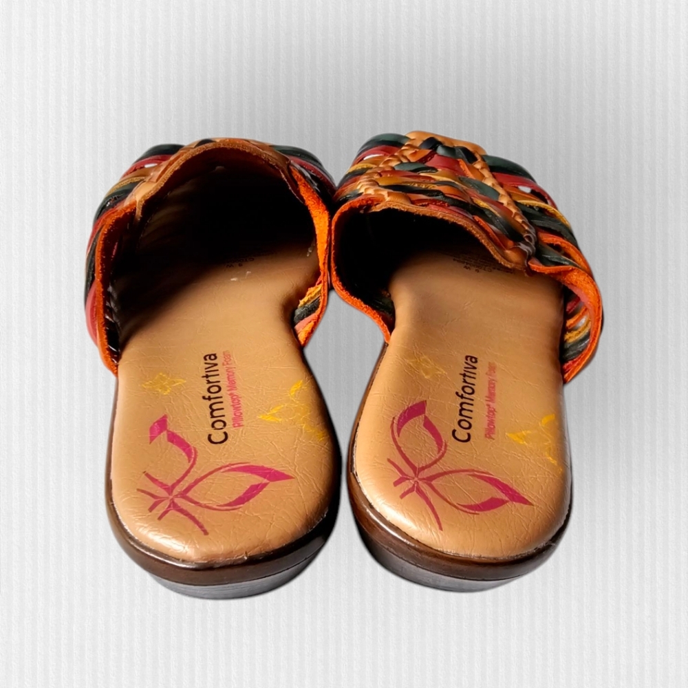 Comfortiva Felida Leather Sandals 9W Multicolor Pillowtop Foam Comfort Shoes - Picture 4 of 7